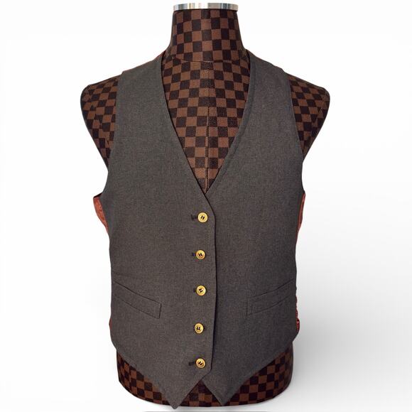 Reversible Mens Navy Blue/Grey/Burnt Orange Vest Gold Buttons Size Medium Preppy - Picture 3 of 15